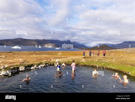 Greenland Tourists People Swimming In Hot Springs At Uunartoq Island