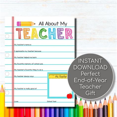 Teacher Appreciation Week Printable All About My Teacher Teacher Questionnaire Teacher