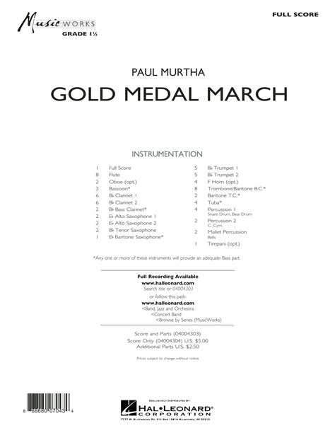 Gold Medal March Conductor Score Full Score By Paul Murtha Sheet