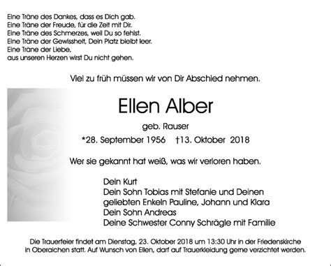 Traueranzeigen Von Ellen Alber Stuttgart Gedenkt De