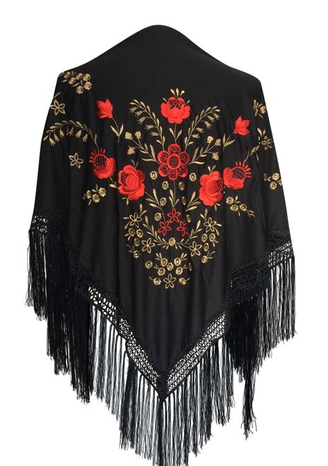 Spanish Flamenco Dress | Flamenco Shawl black gold red roses