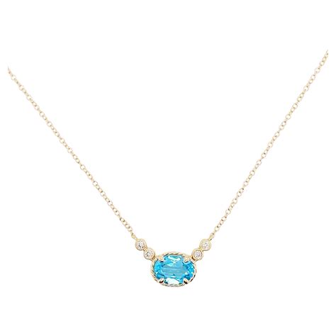 London Blue Topaz Gemstone Crown Pendant Necklace 14 Karat Gold 1 10