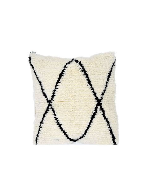 Moroccan Handmade Rug Pillow Cover In White And Black 20x20 Beni