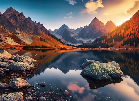 Paisagem natural incrível uma bela cena altos picos das montanhas