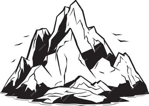 Premium Vector | A black and white drawing of a mountain with a black ...