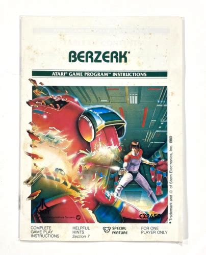 Berzerk Atari Game Program Instruction Manual Only Cx Ebay