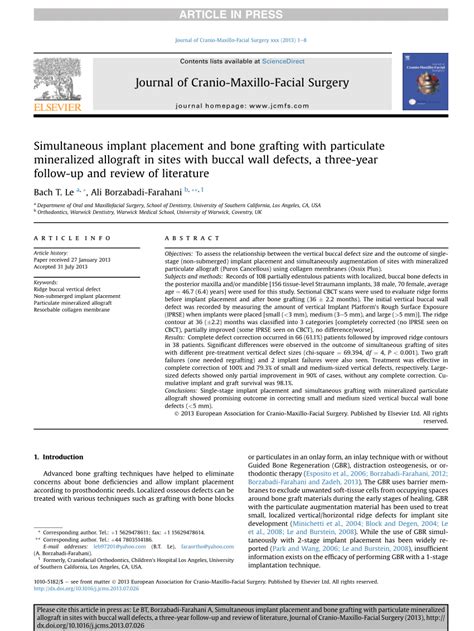 PDF Effectiveness Of Single Staged Implant Placement With