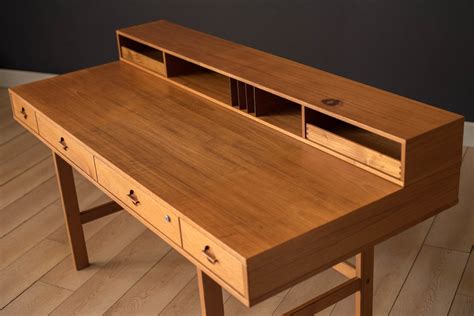 Mid Century Modern Teak Flip Top Partners Desk By Peter Løvig Nielsen