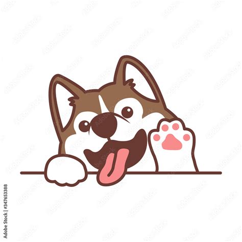 Cute siberian husky dog waving paw cartoon, vector illustration Stock ...