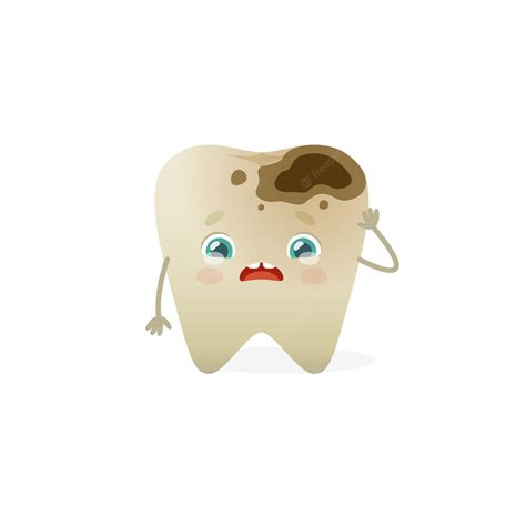 Premium Vector Crying Tooth With Cavity Cartoon Tooth Mascot With Caries Cute Illustration