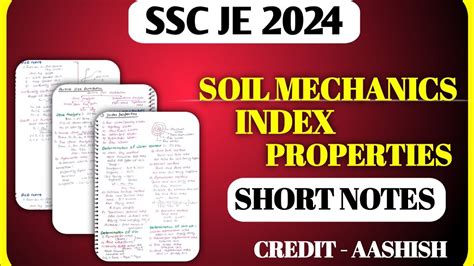 SSC JE 2024 INDEX PROPERTIES SHORT NOTES SOIL MECHANICS CIVIL