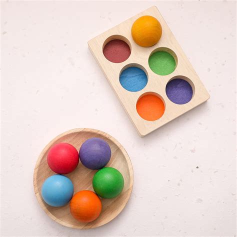 Wooden Color Sorting Balls Game Peg Board Rainbow Color Matching