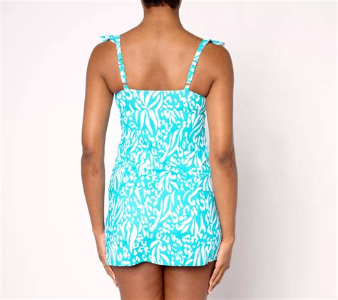 As Is Denim Co Beach Ruffle V Neck Tankini With Skort Bottom Qvc