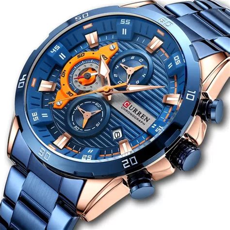 Reloj Pulsera Curren Anal Gico Para Hombre Fondo Azul Con