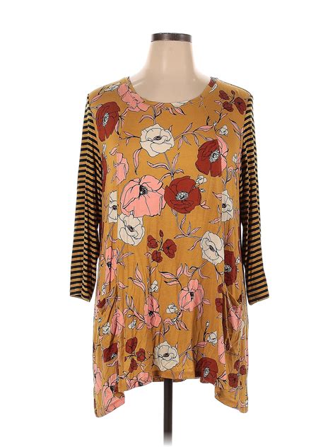 LOGO By Lori Goldstein Color Block Floral Tan 3 4 Sleeve Top Size XL