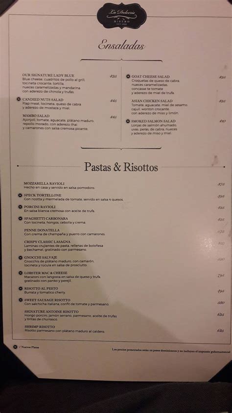 Menu At La Dolcerie Restaurant Santo Domingo Rafael Augusto Sanchez