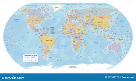 Highly Detailed Political World Map Eps Vector Stock Vector