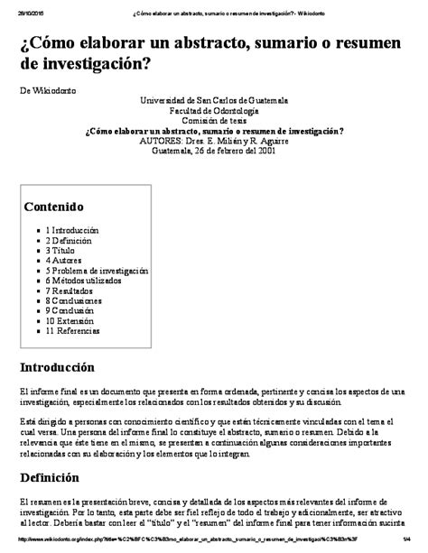 Pdf Cómo Elaborar Un Abstracto Sumario O Resumen De Investigación