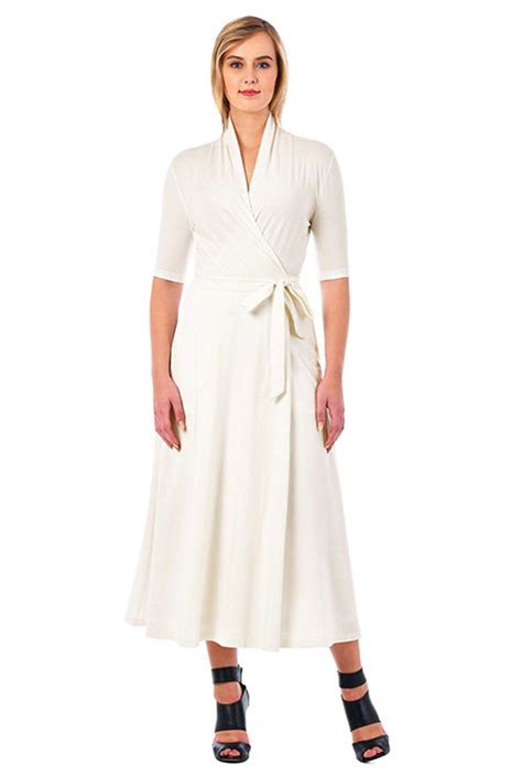 Shop Cotton Knit Wrap Midi Dress Eshakti