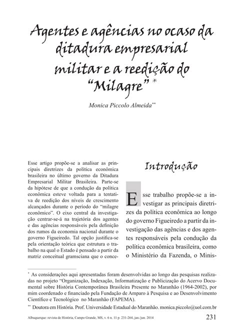 PDF Agentes e agências no ocaso da ditadura empresarial militar e a