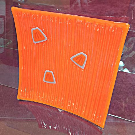 Square Fused Glass Plate Orange Fused Glass 7 14 Etsy