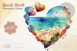 Beach Heart Watercolor Clipart Graphic By Crafty Corner Creative Fabrica