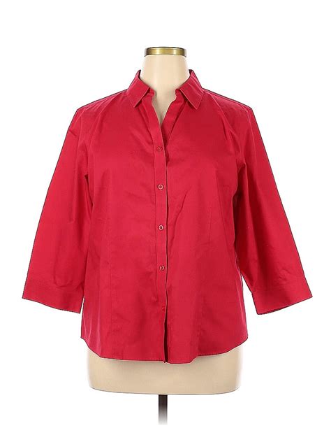 Chicos 100 Cotton Red Long Sleeve Button Down Shirt Size Xl 3 76