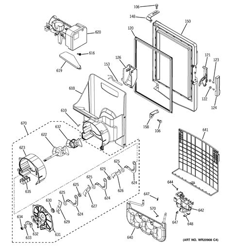 Assembly View For Ice Maker And Dispenser Pfe27ksdass