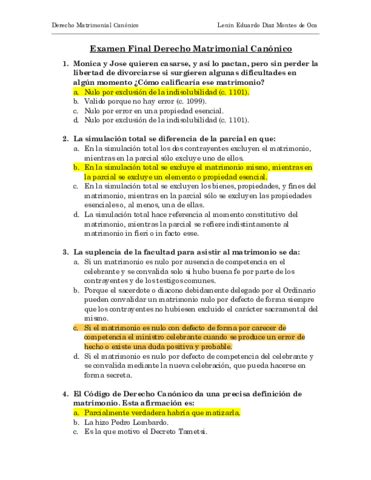 EXAMEN FINAL DERECHO MATRIMONIAL Pdf