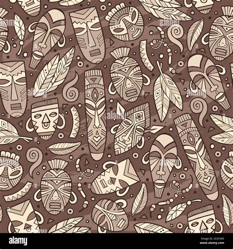 Cartoon Cute Hand Drawn African Seamless Pattern Stock Vector Image