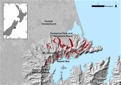 Location map of Christchurch and the Port Hills showing sites examined ...