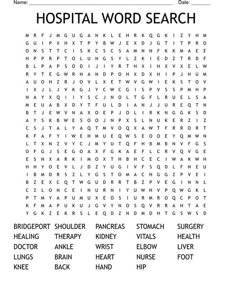 Hospital Word Search Printable