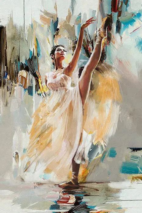 Pintura à óleo de bailarina feminina bela pintura de bailarina em tela