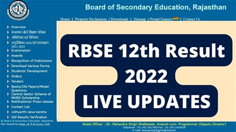 Rbse 12th Result 2022 Declared Live Check Rajasthan Class 12th Science