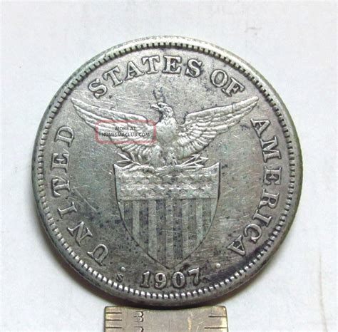 1907 Us Philippines One Peso Silver Coin S 80 Silver Filipinas