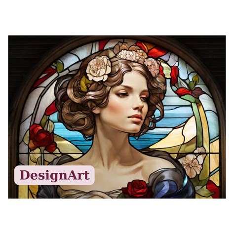 French Woman Stained Glass Sublimation Design Woman Stained Glass Glass Template Canvas