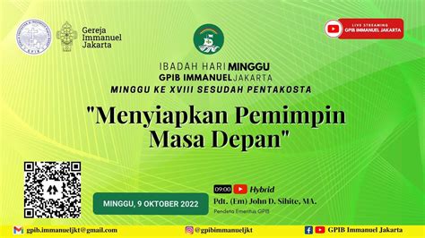 Ibadah Minggu XVIII Sesudah Pentakosta Minggu 9 Oktober 2022 YouTube