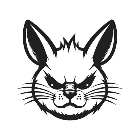 Angry Rabbit Vintage Logo Line Art Concept Black And White Color Hand