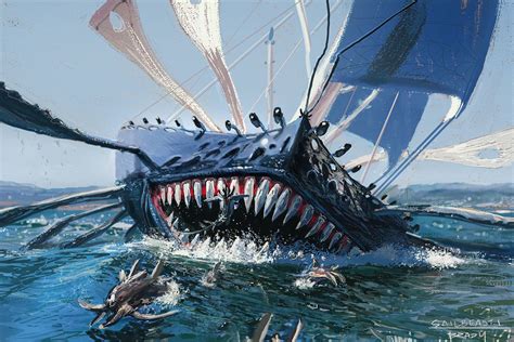 Half Boat Half Sea Monster Sailbeast By Alex Brady Fantasy Creatures