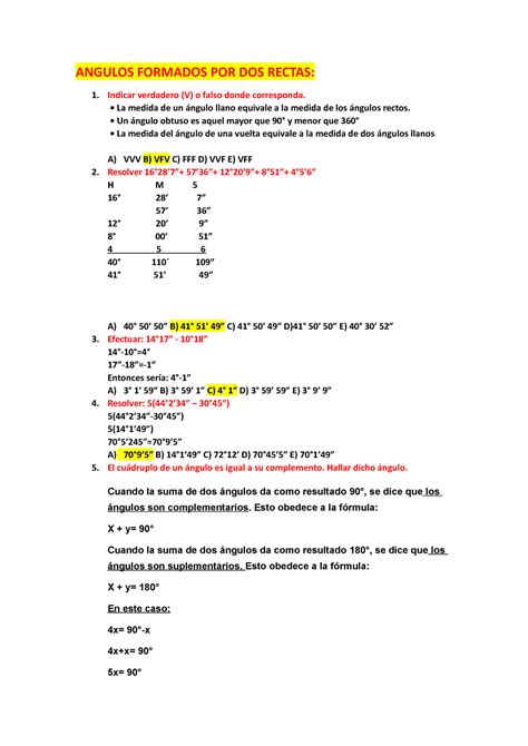 Ejercicios De Autoestudio Unidad 10 Matematica ANGULOS FORMADOS POR