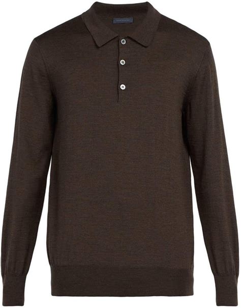 THOM SWEENEY Merino Wool Long Sleeved Polo Shirt Mens Outfitters