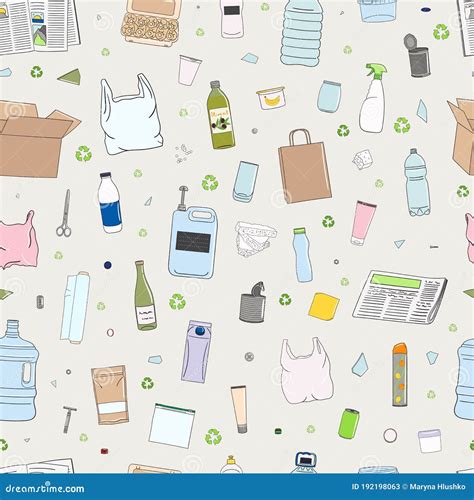 Seamless Pattern Of Colorful Garbage Recycle Concept Stock Vector