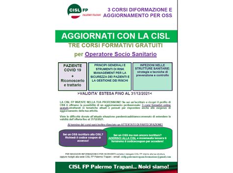 Formazione Ecco I Corsi Gratuiti E On Line Della Cisl Fp Per Oss E