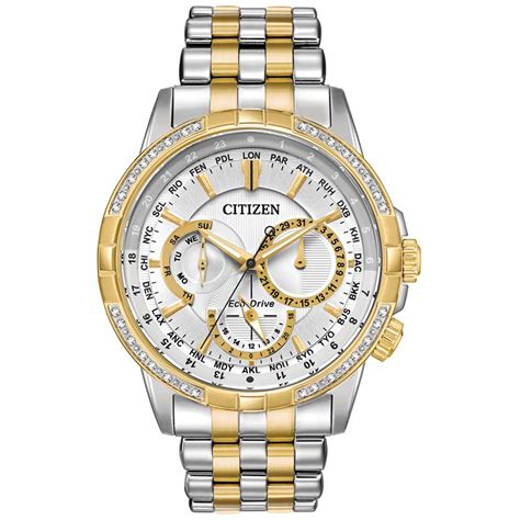 Men S Citizen Eco Drive Calendrier Gold Tone Diamond Watch Bu E