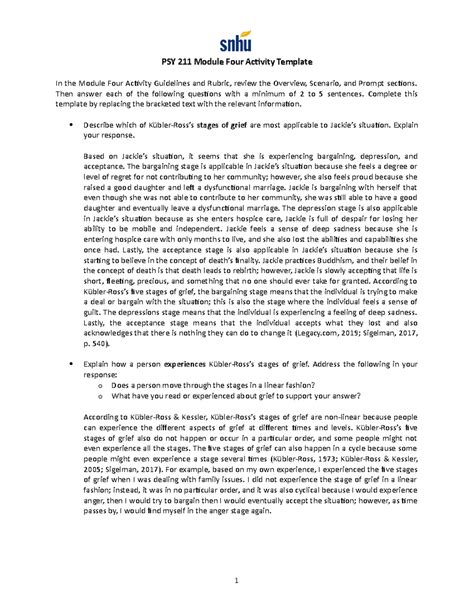 PSY 211 Module Four PSY 211 Module Four Activity Template In The