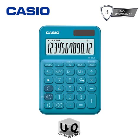 Casio Mini Desk Type Calculator Ms 20uc Bu Blue Time Calculation Tax