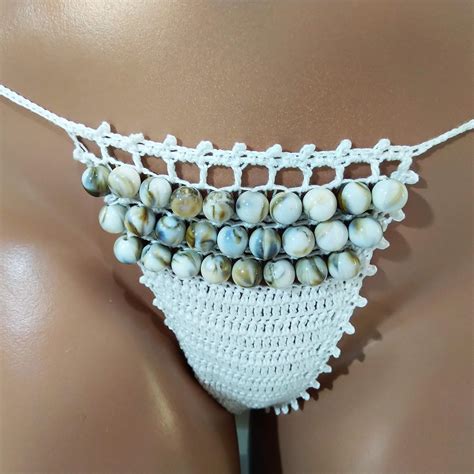 Buy Crochet Thong Bikini Bottom Beaded Extreme Micro Bikini Bottom By