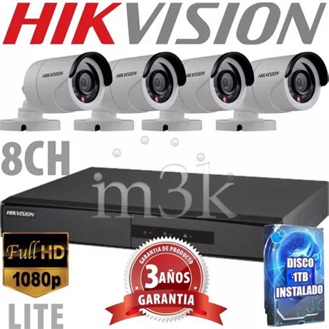 Kit Seguridad Hikvision Full Hd Dvr 8 Disco 1tb Instalado 4 Camaras