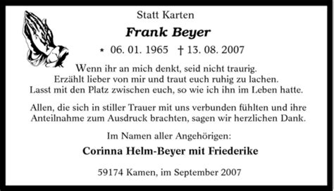 Traueranzeigen Von Frank Beyer Trauer In Nrw De