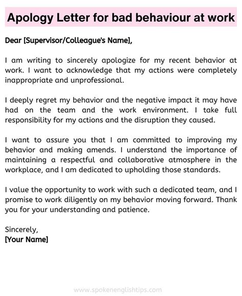 Apology Letter For Bad Behaviour At Work Lettering Deeply Regret Behavior